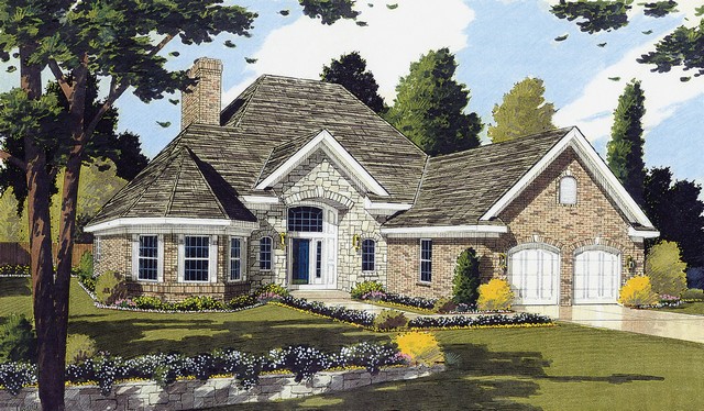 HPP 24154 house plan COLOR RENDERING FRONT ELEVATION-1